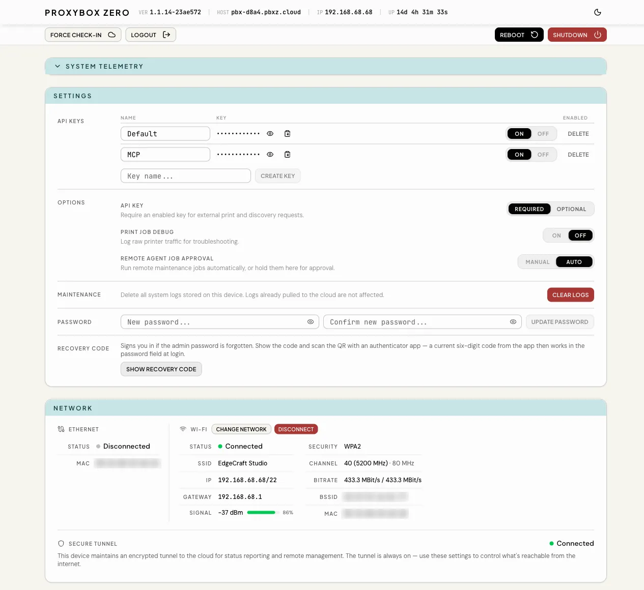 ProxyBox admin page.