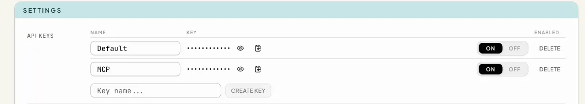 API Key location in settings.