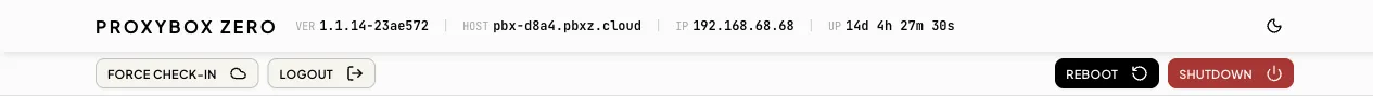 ProxyBox admin header.