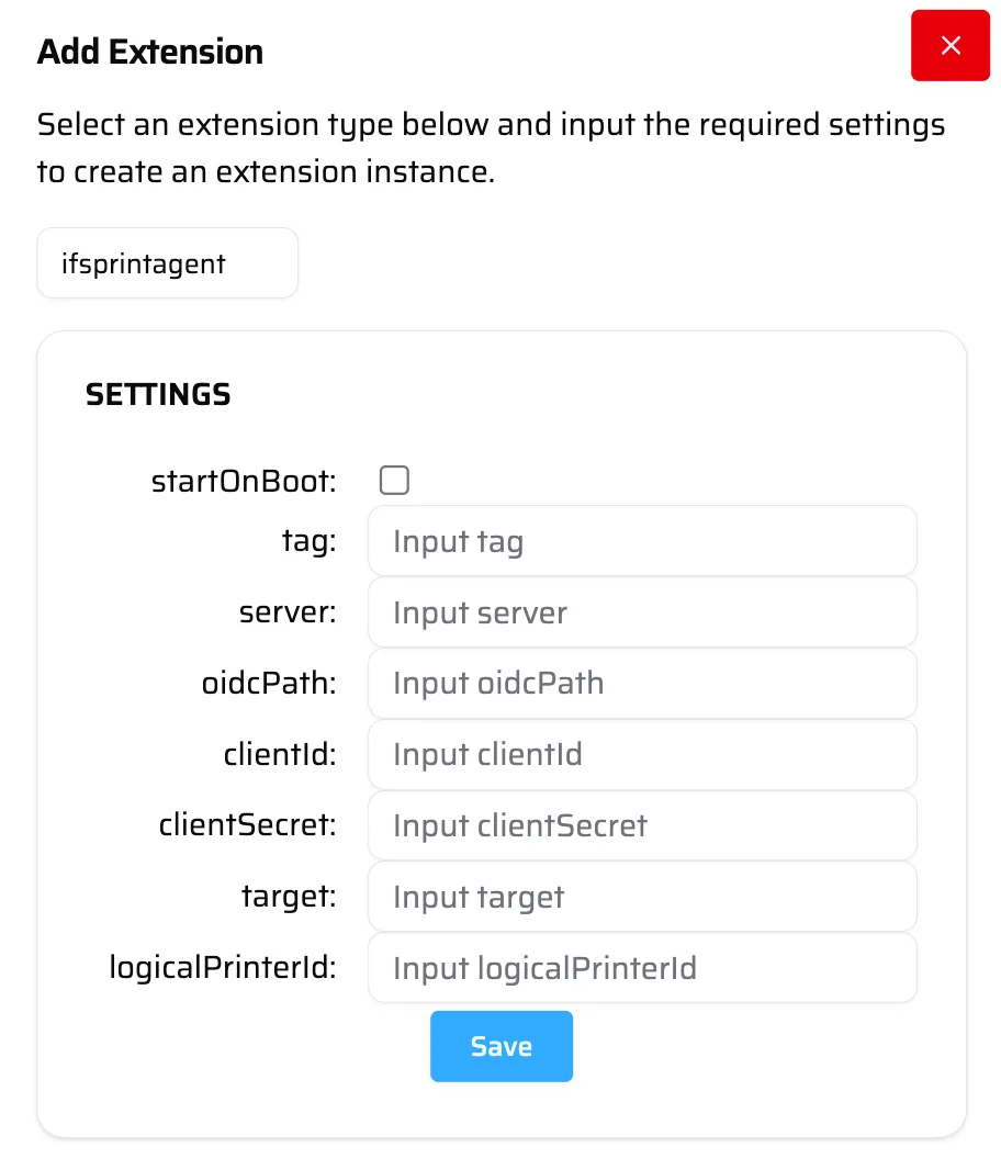 IFS Print Agent extension settings.