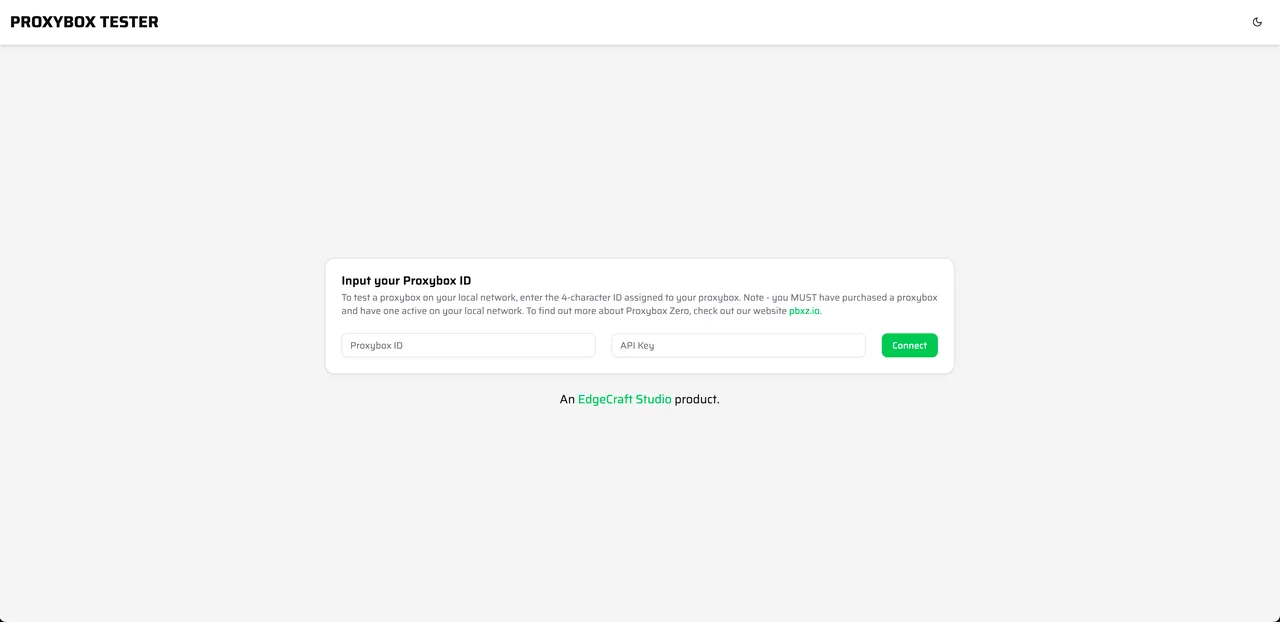 Test site connection screen.